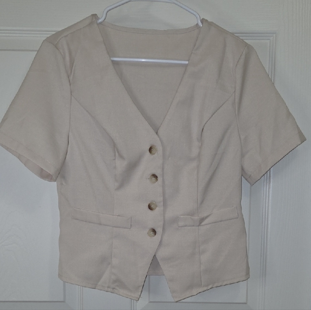 SHEIN Cream Short Sleeve Blazer